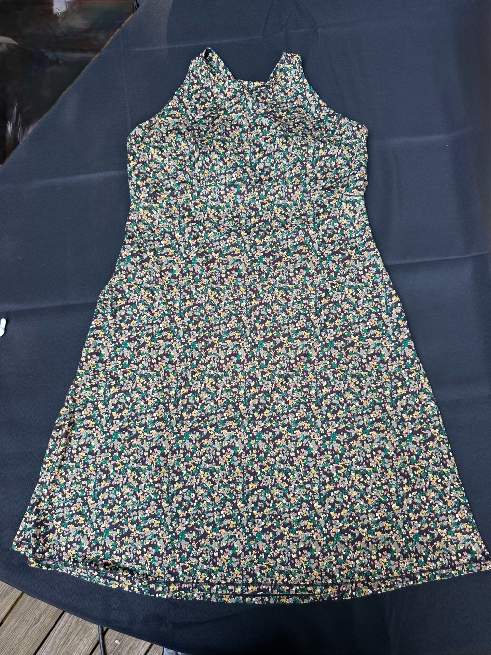 prAna Jewel Lake Dress XL Black Floral Stretch Pockets Built In Bra Racerback